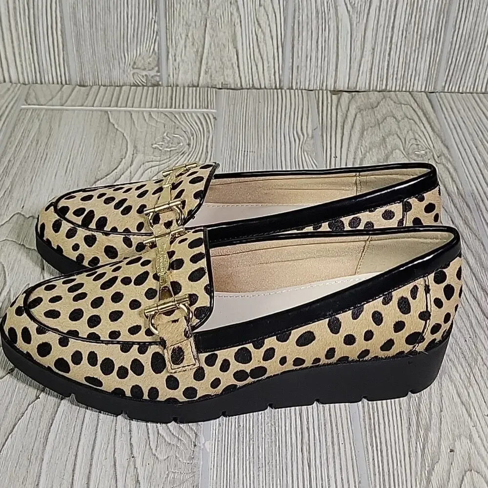 Anne Klein Lalita Cow Hair Dot Leopard Wedge Loafers Womens Size 5 NEW